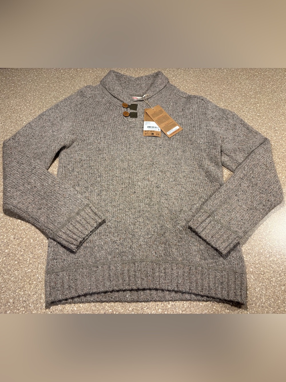 NWT Fjallraven Lada Wool Pullover Shawl Collar Sweater Fog Men's Small/XXL $185